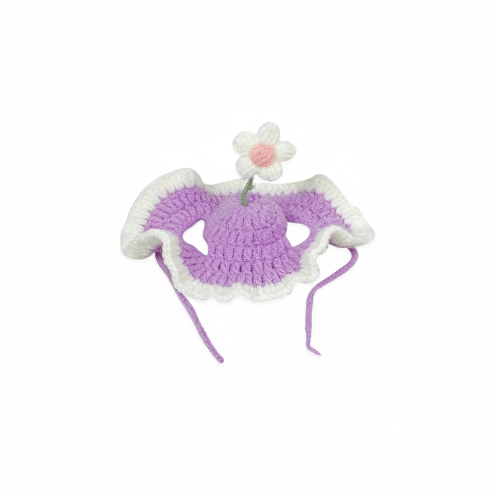 Bonnet fleur en crochet pour chat, vue d'ensemble des coloris